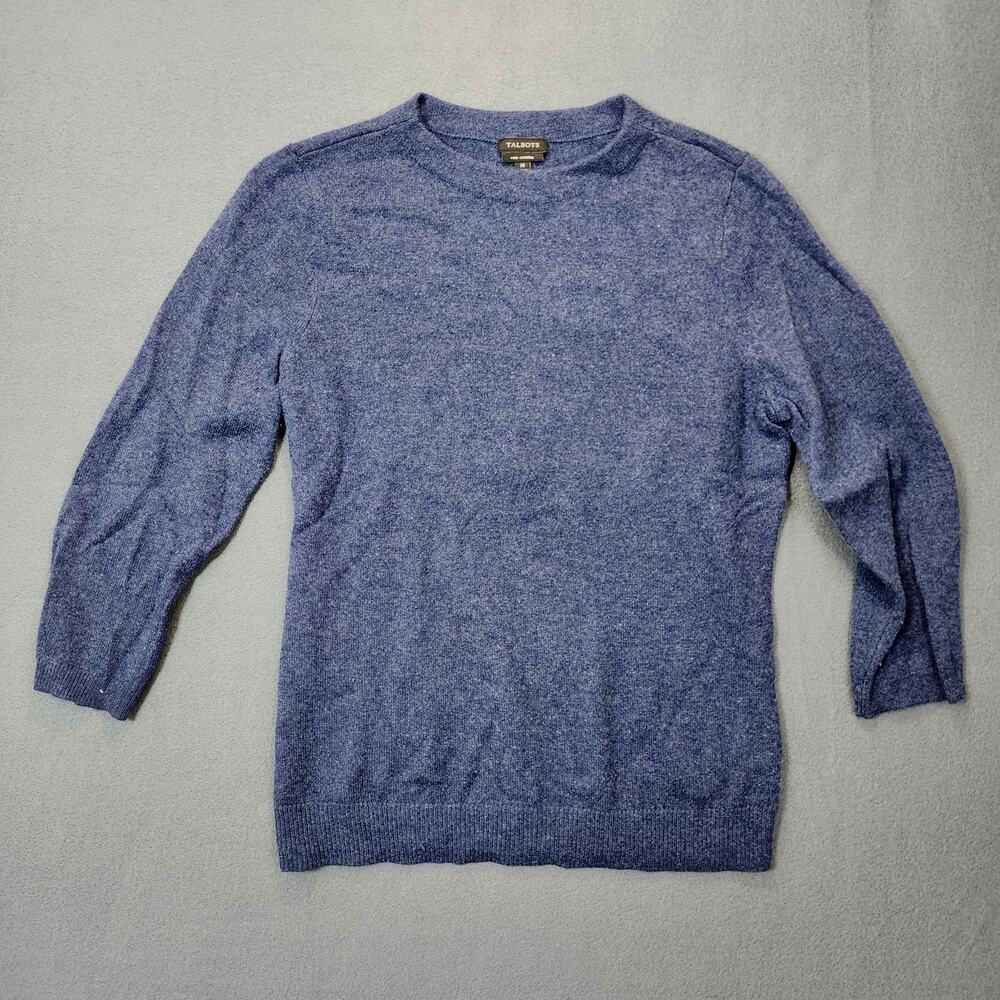 Talbots Womens Cashmere Sweater Medium Blue 3/4 Sleeve Classic Preppy Office Y2K